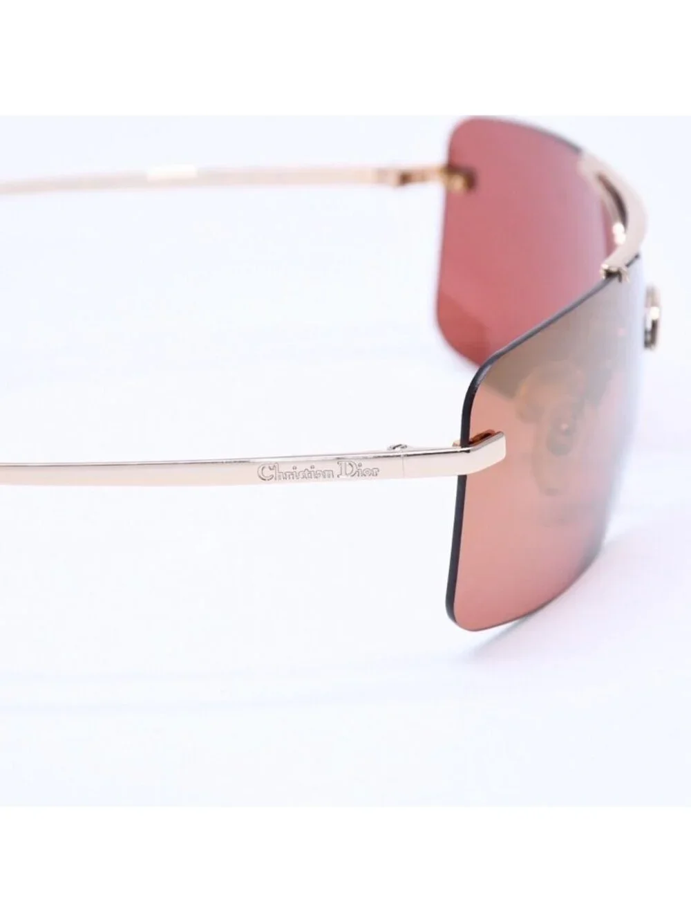 Dior Mini Motard Rimless Sunglasses Eyewear 36c Red Gold